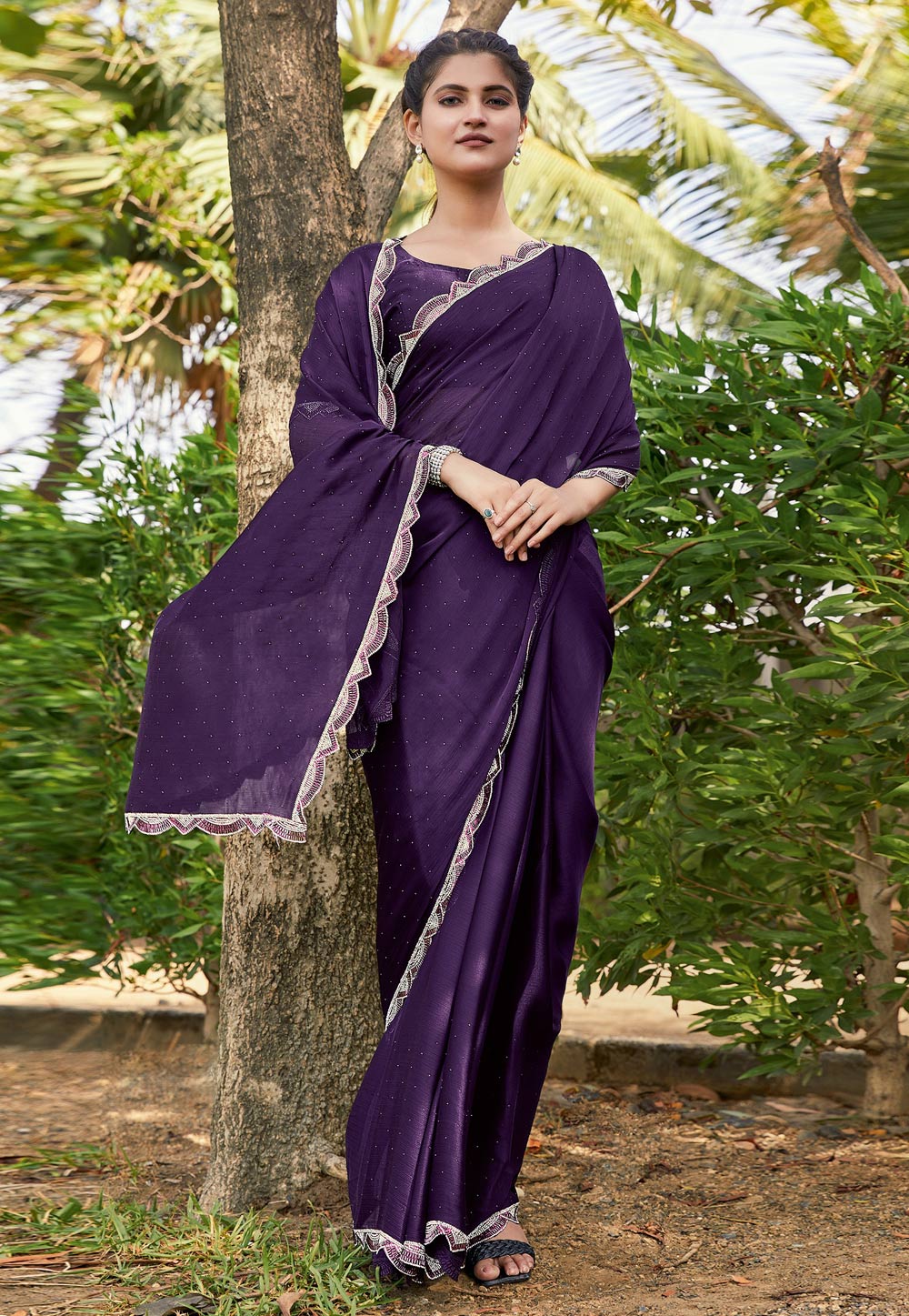 Purple Satin Silk Saree With Blouse 268003