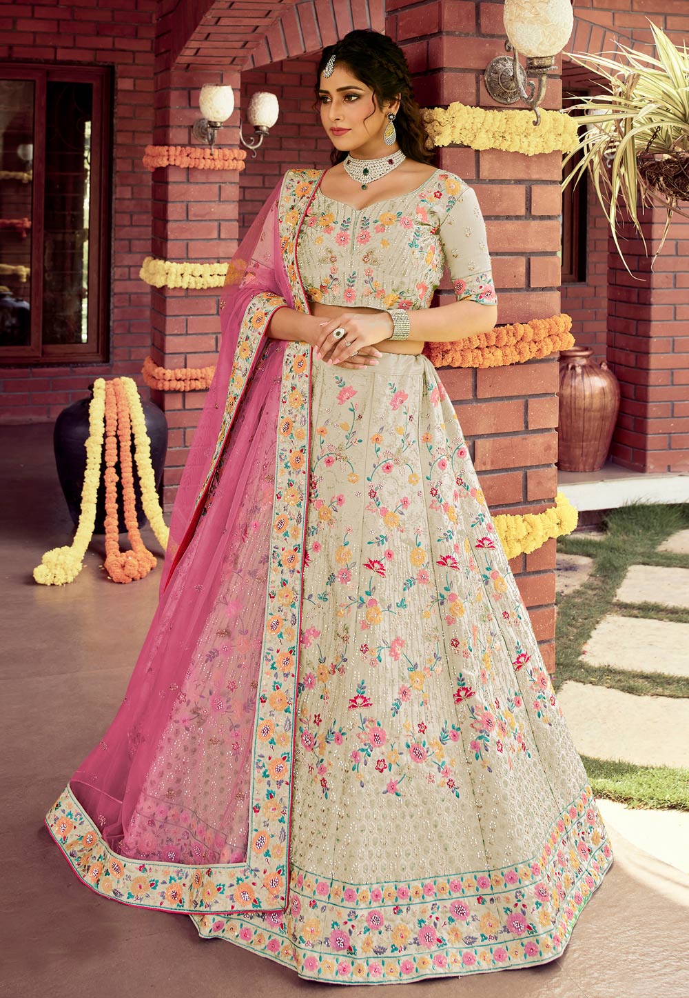 Pink Colored Party Wear Georgette Embroidery Work Lehenga Choli - Featured  Product