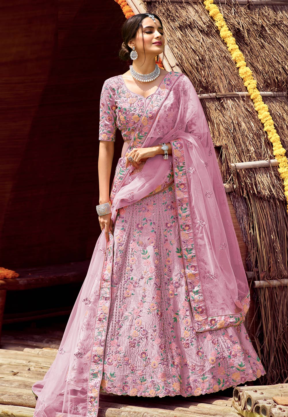 Pink Satin Embroidered Work Lehenga Choli 238967