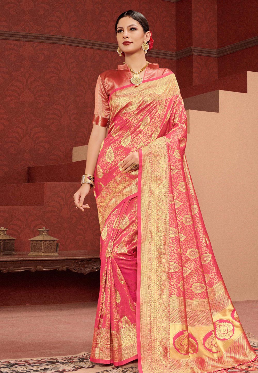 Pink Art Silk Saree With Blouse 180823