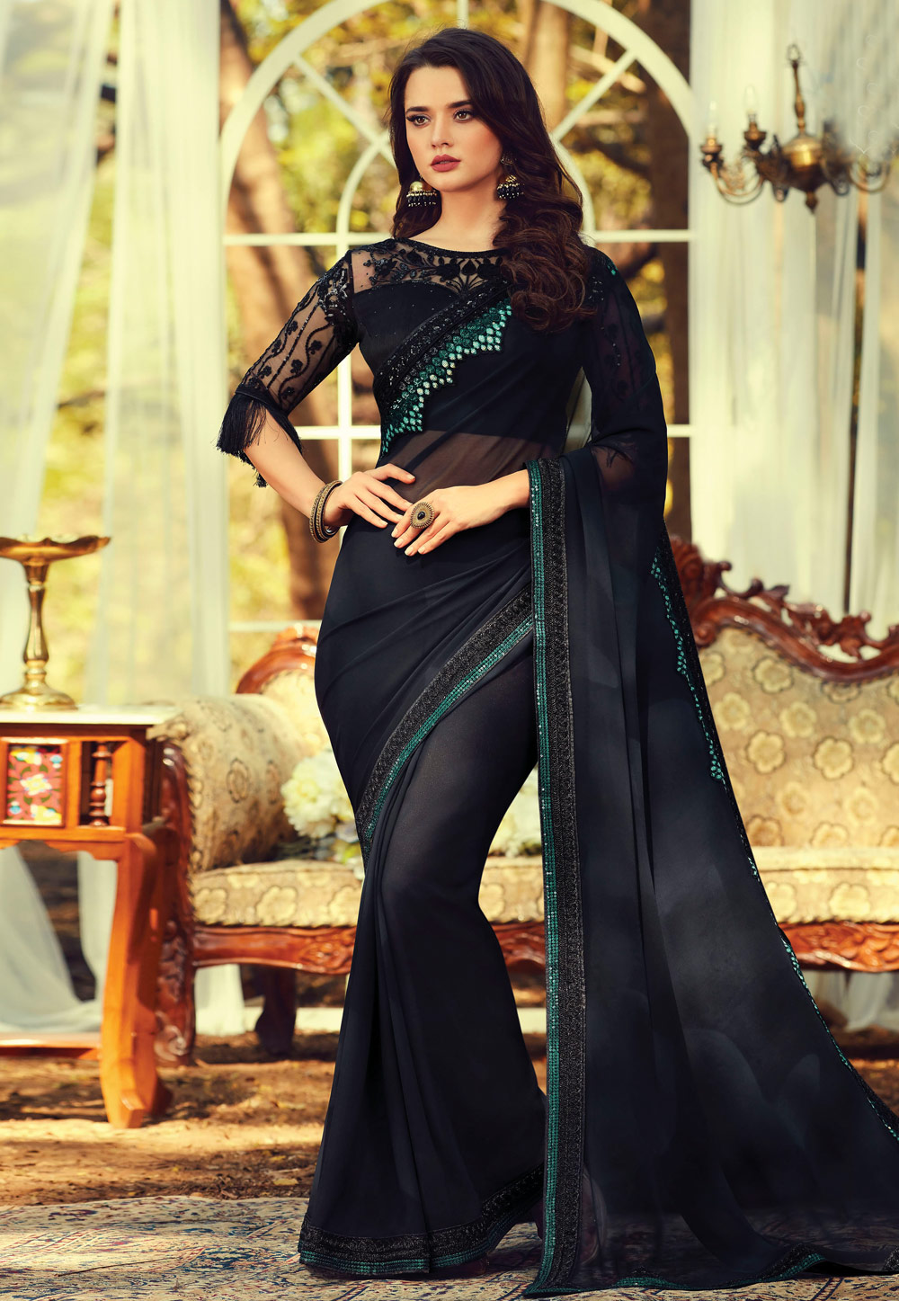 Black Georgette Saree With Blouse 213270