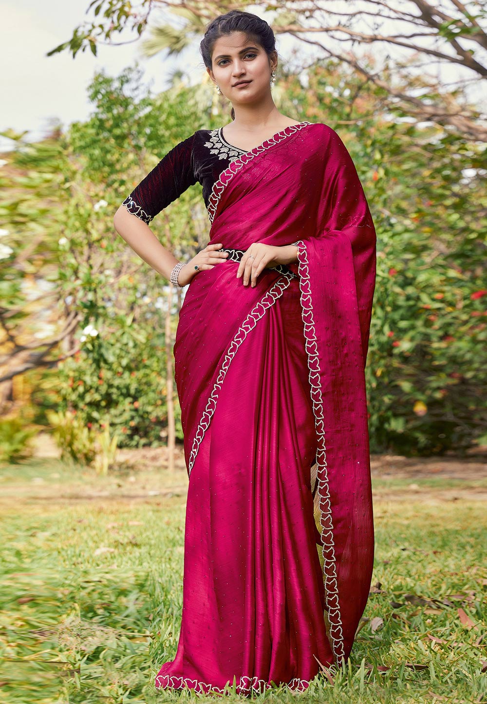 Magenta Satin Silk Saree With Blouse 268013