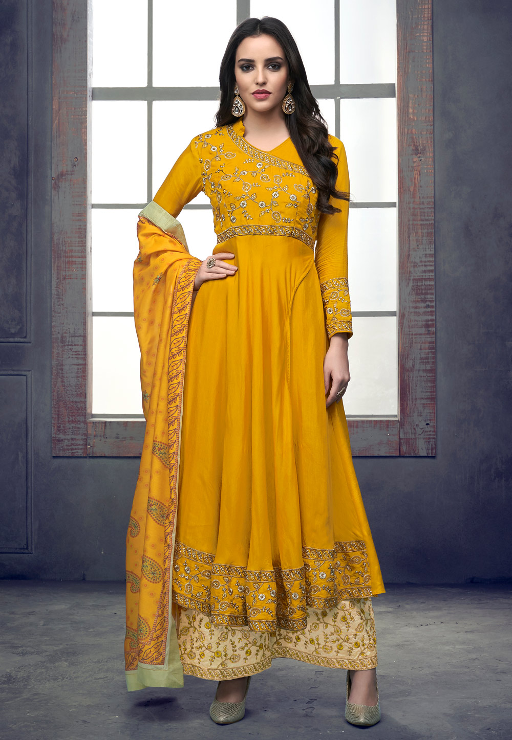 Yellow Cotton Readymade Kameez With Palazzo 157590