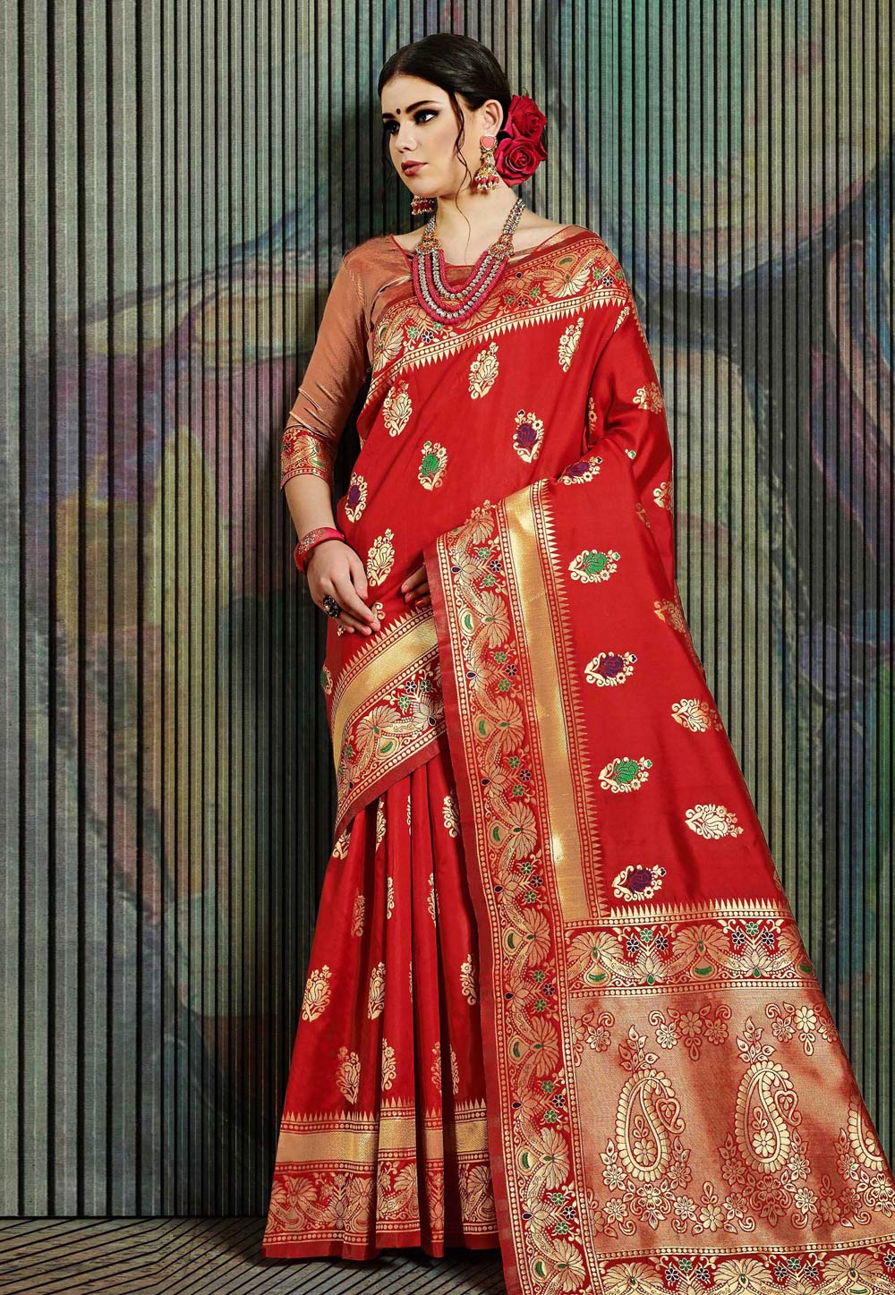Red Banarasi Saree With Blouse 181057