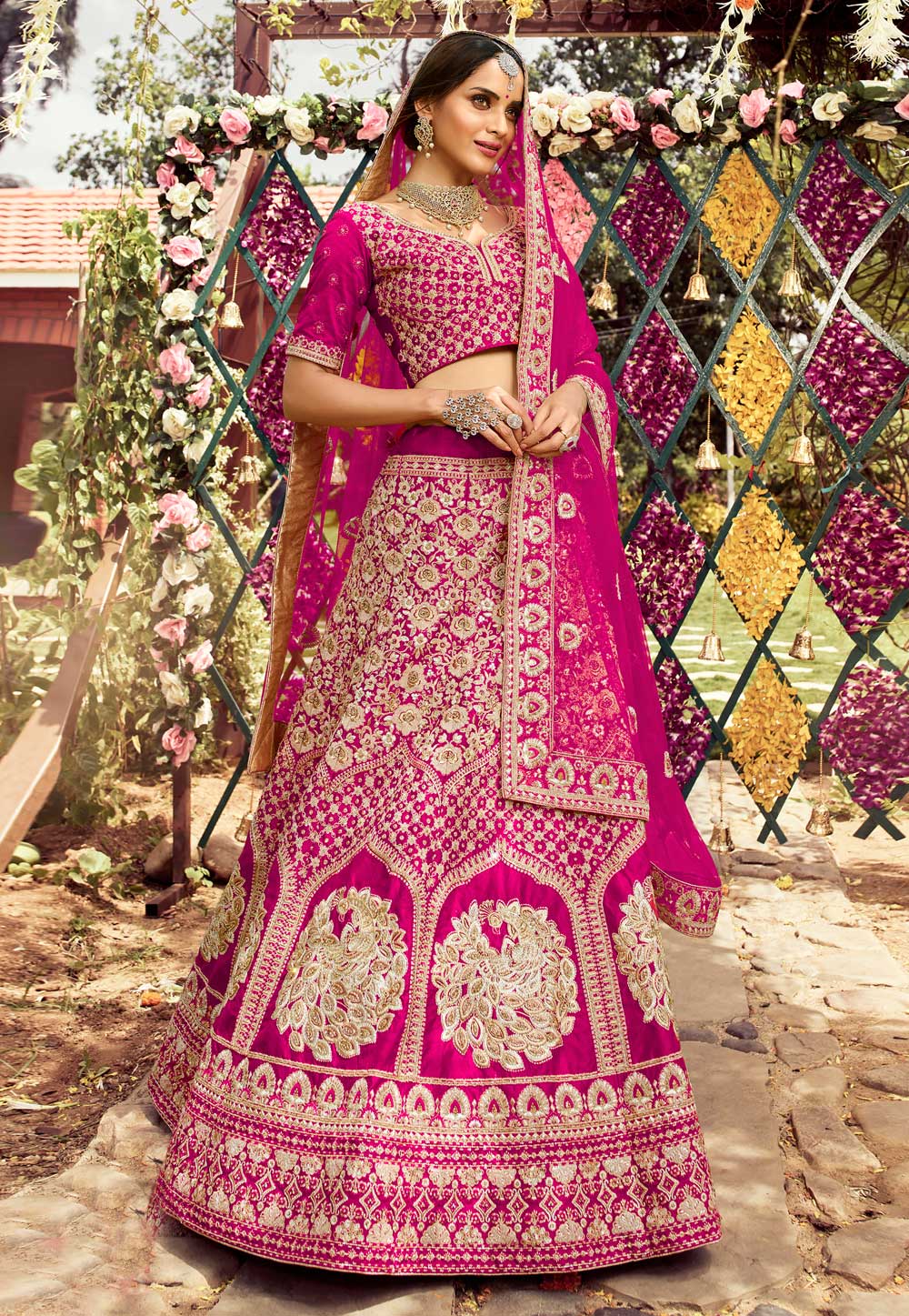 Buy Multi Coloured Pink Raw Silk Applique and Thread Work Lehenga Set by  Designer Shyam Narayan Prasad Online at Ogaan.com