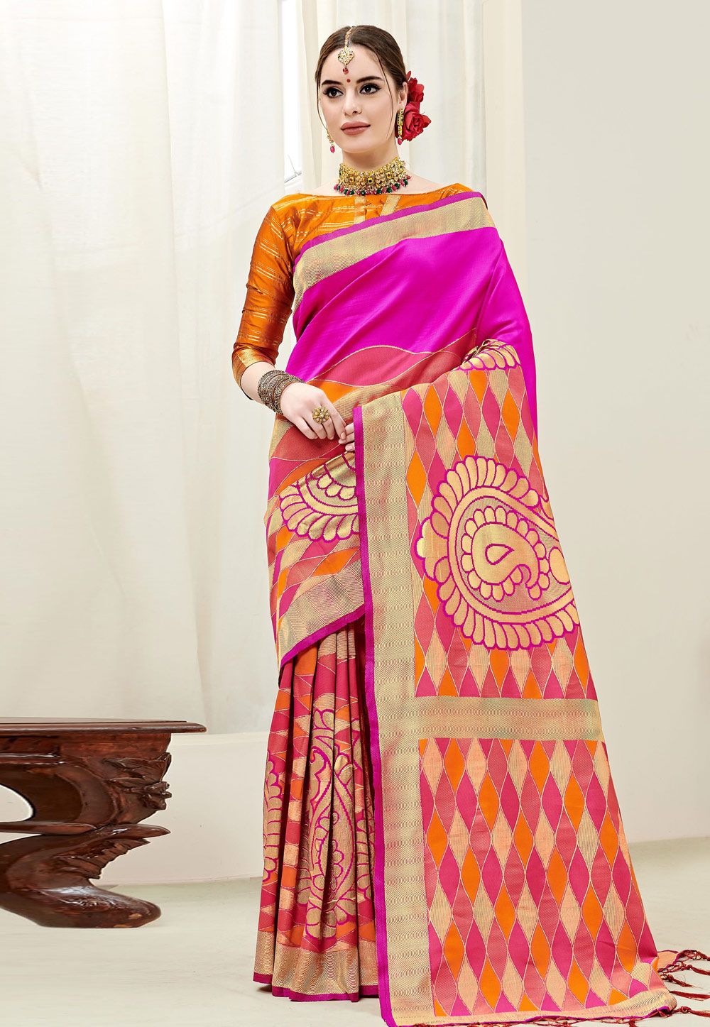 Magenta Kanjivaram Silk Festival Wear Saree 181043