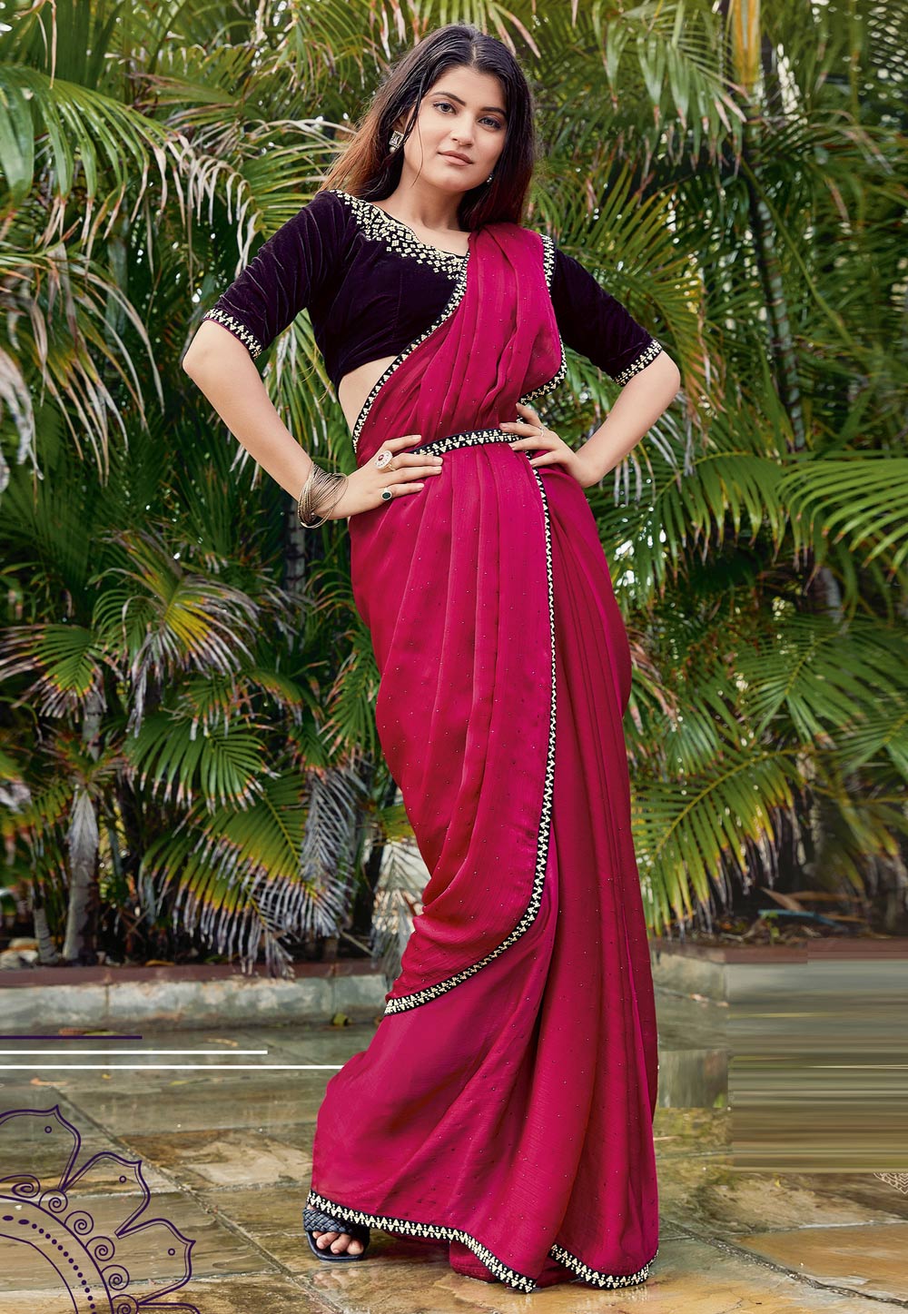 Magenta Satin Silk Saree With Blouse 268019