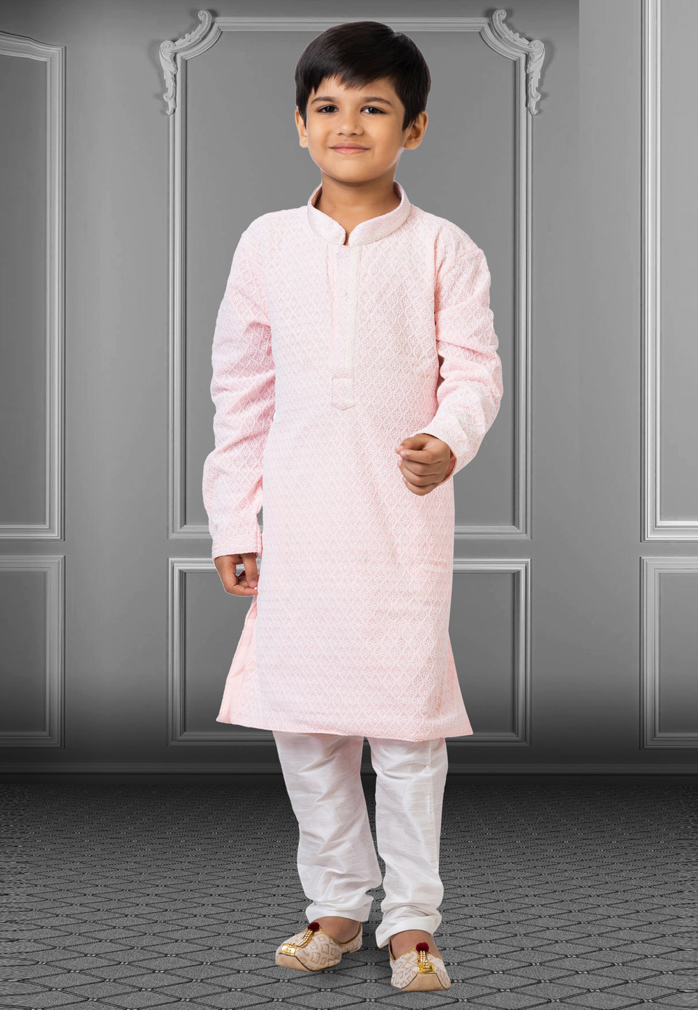 Light Pink Georgette Readymade Kids Kurta Pajama 250705