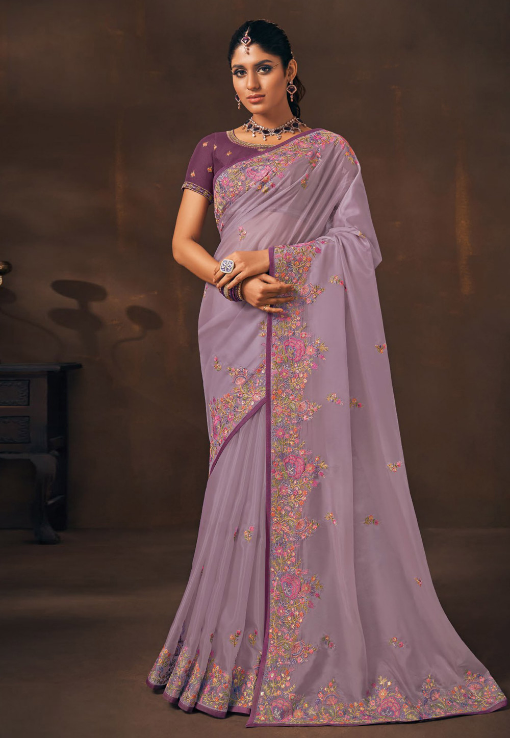 Lavender Organza Saree With Blouse 273267