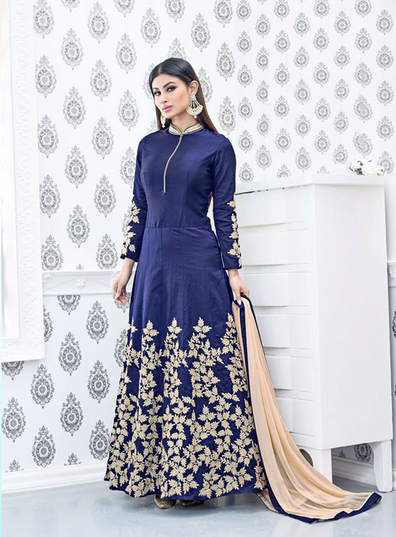 Mouni Roy Navy Blue Georgette Bollywood Suit 81351