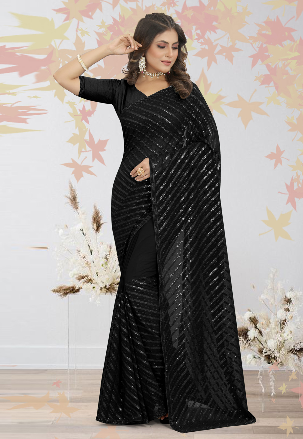 Black Georgette Saree Wih Blouse 269288