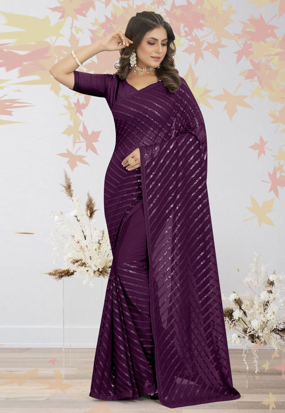 Purple Georgette Saree Wih Blouse 269290