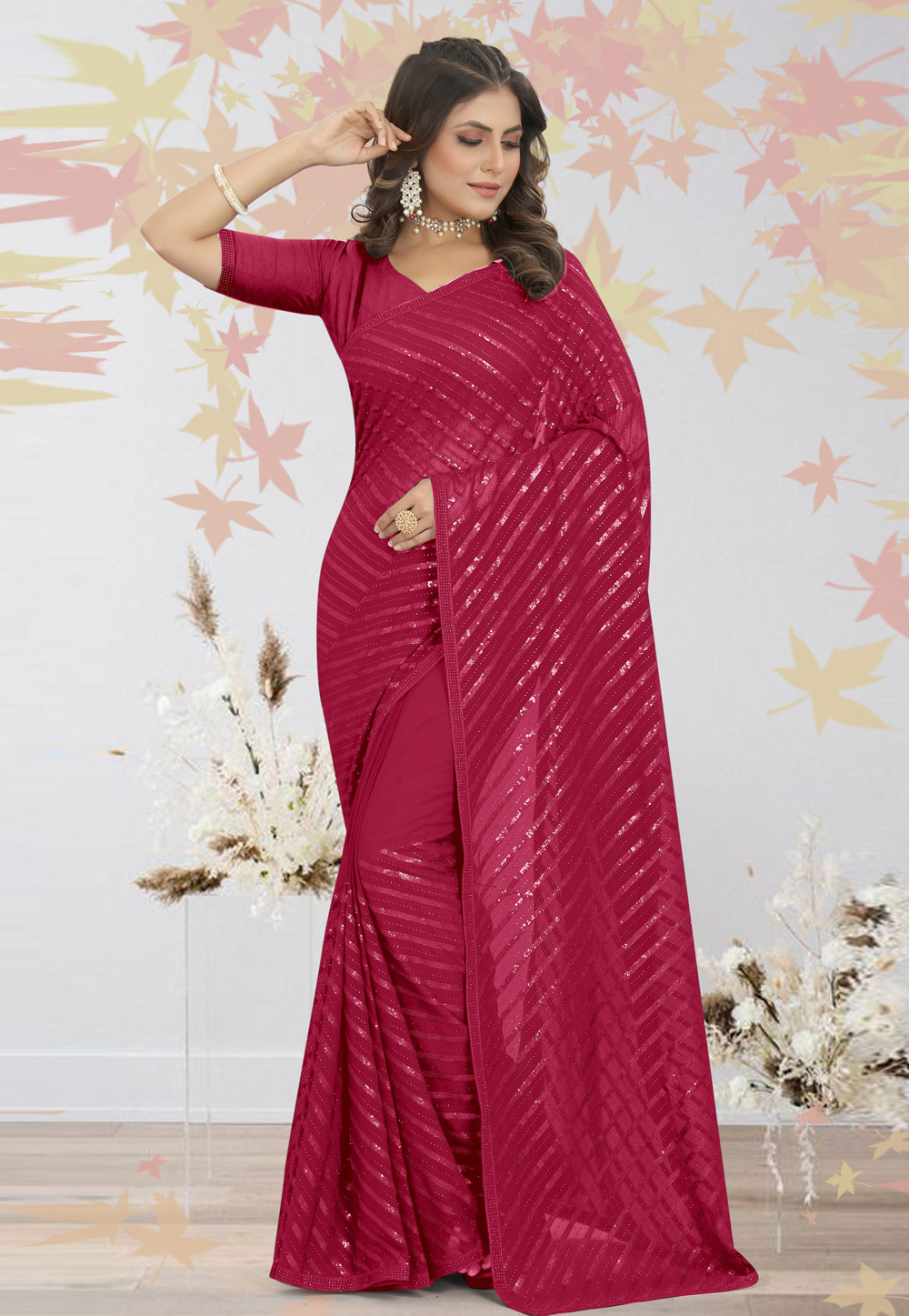 Magenta Georgette Saree Wih Blouse 269293