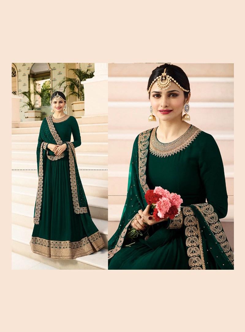 Prachi Desai Green Silk Floor Length Anarkali Suit 130499