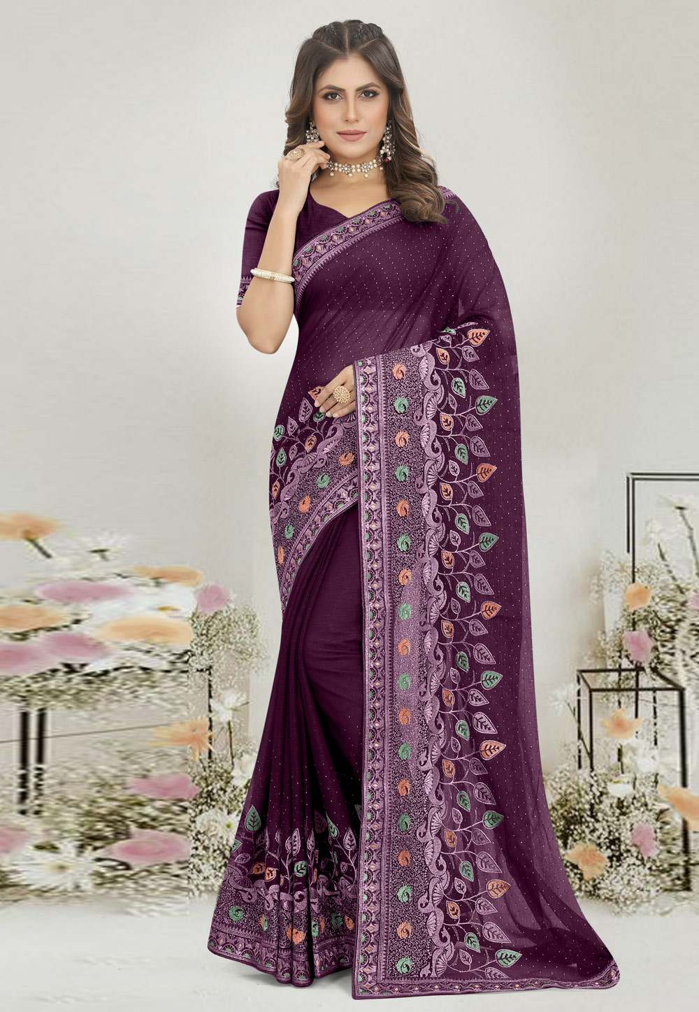 Purple Shimmer Saree With Blouse 269790