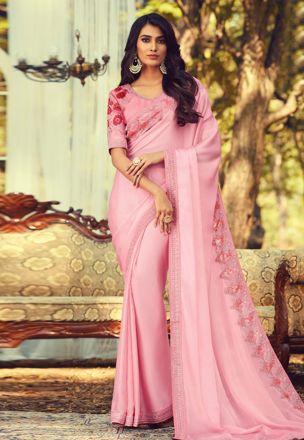 Light Pink Silk Saree With Blouse 213274