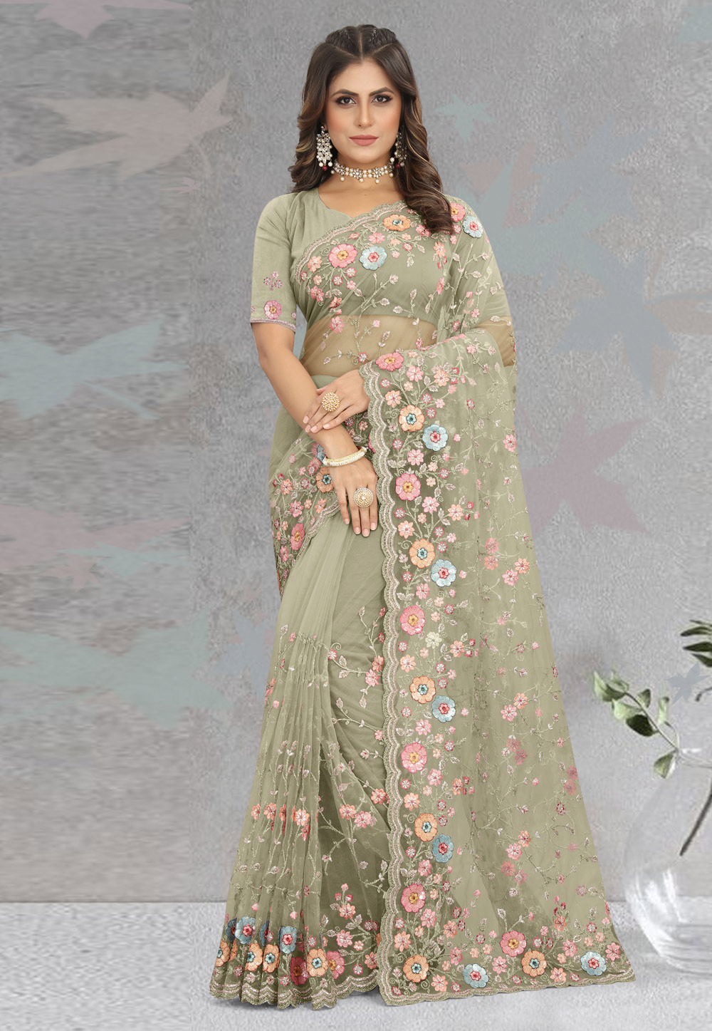 Brown Net Saree With Blouse 270073
