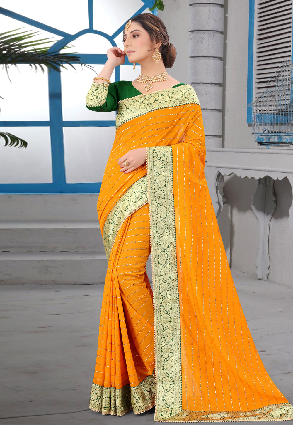 Orange Silk Saree With Blouse 271043