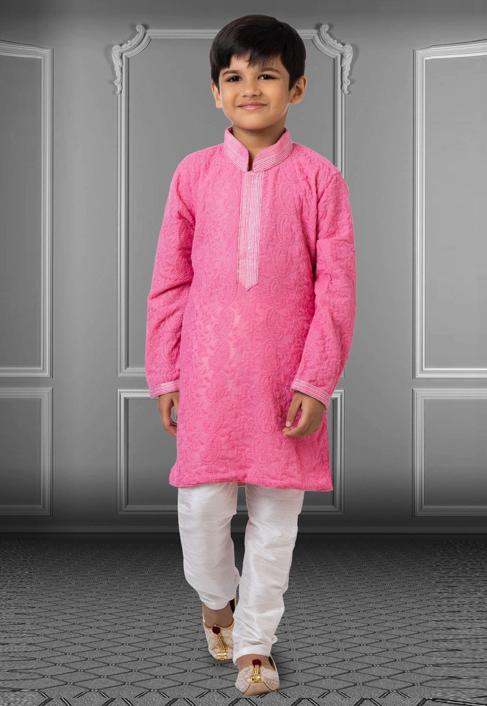 Pink Georgette Readymade Kids Kurta Pajama 250710