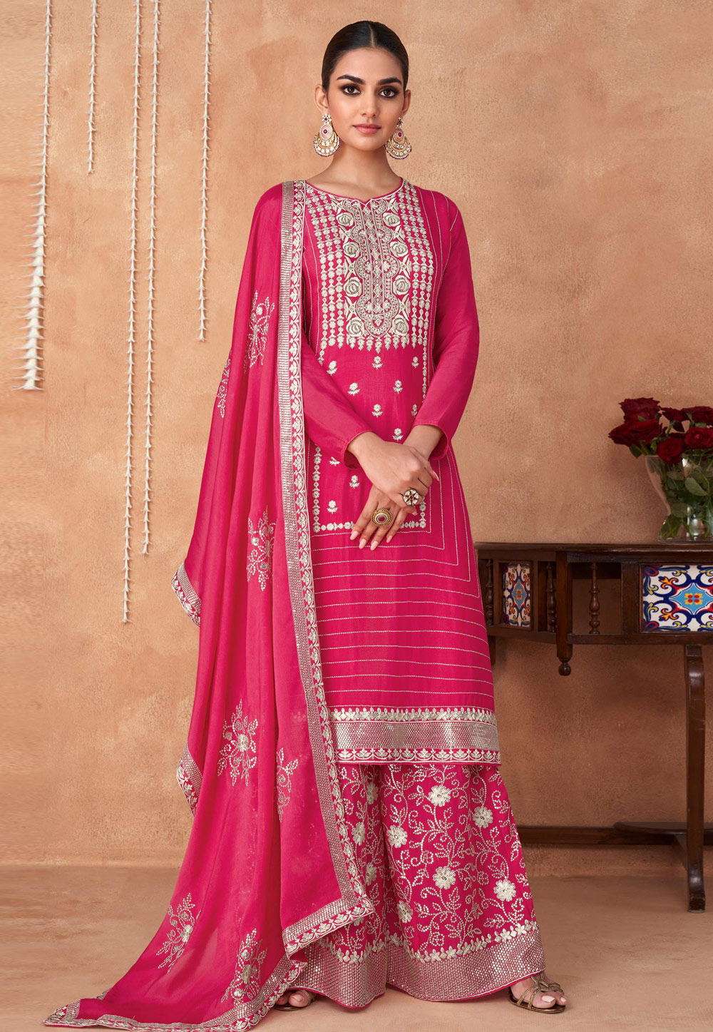 Pink Georgette Palazzo Suit 259138