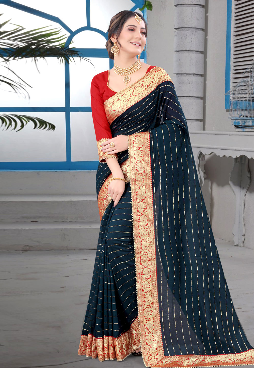 Teal Silk Saree With Blouse 271047