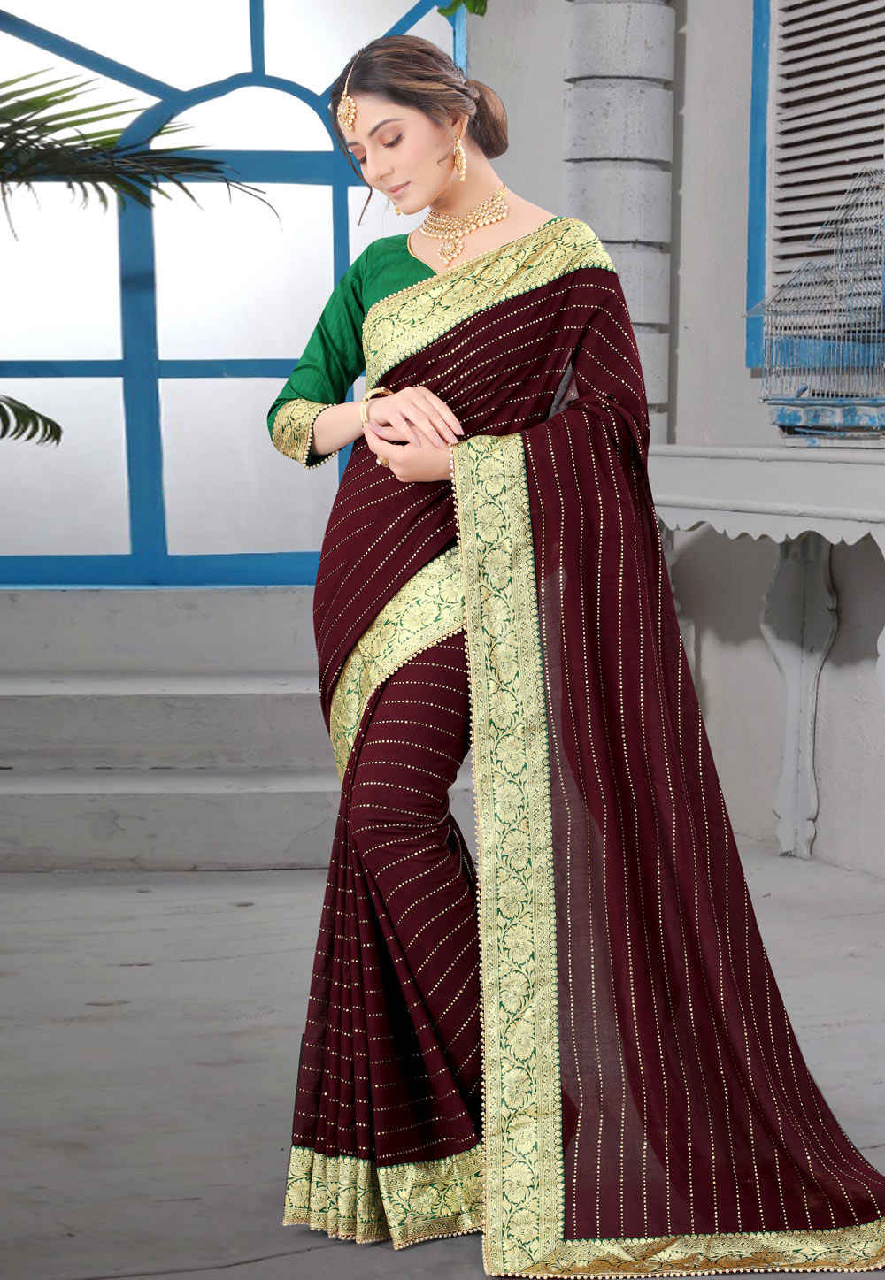 Saree Mall Maroon Woven Saree With Unstitched Blouse