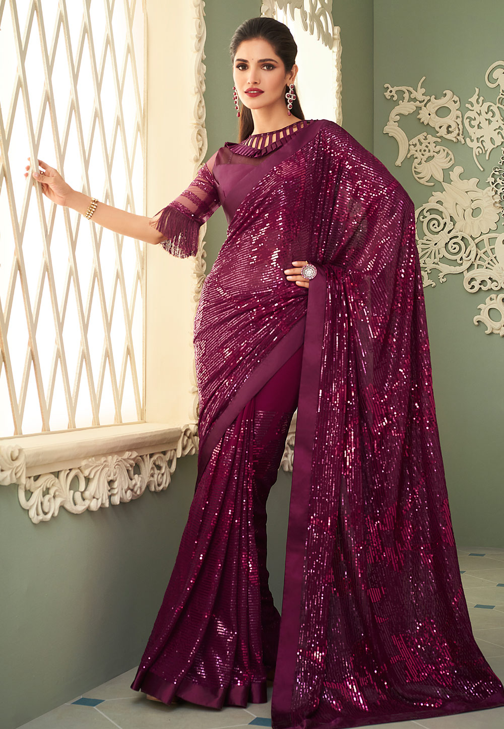 Magenta Georgette Saree With Blouse 250020