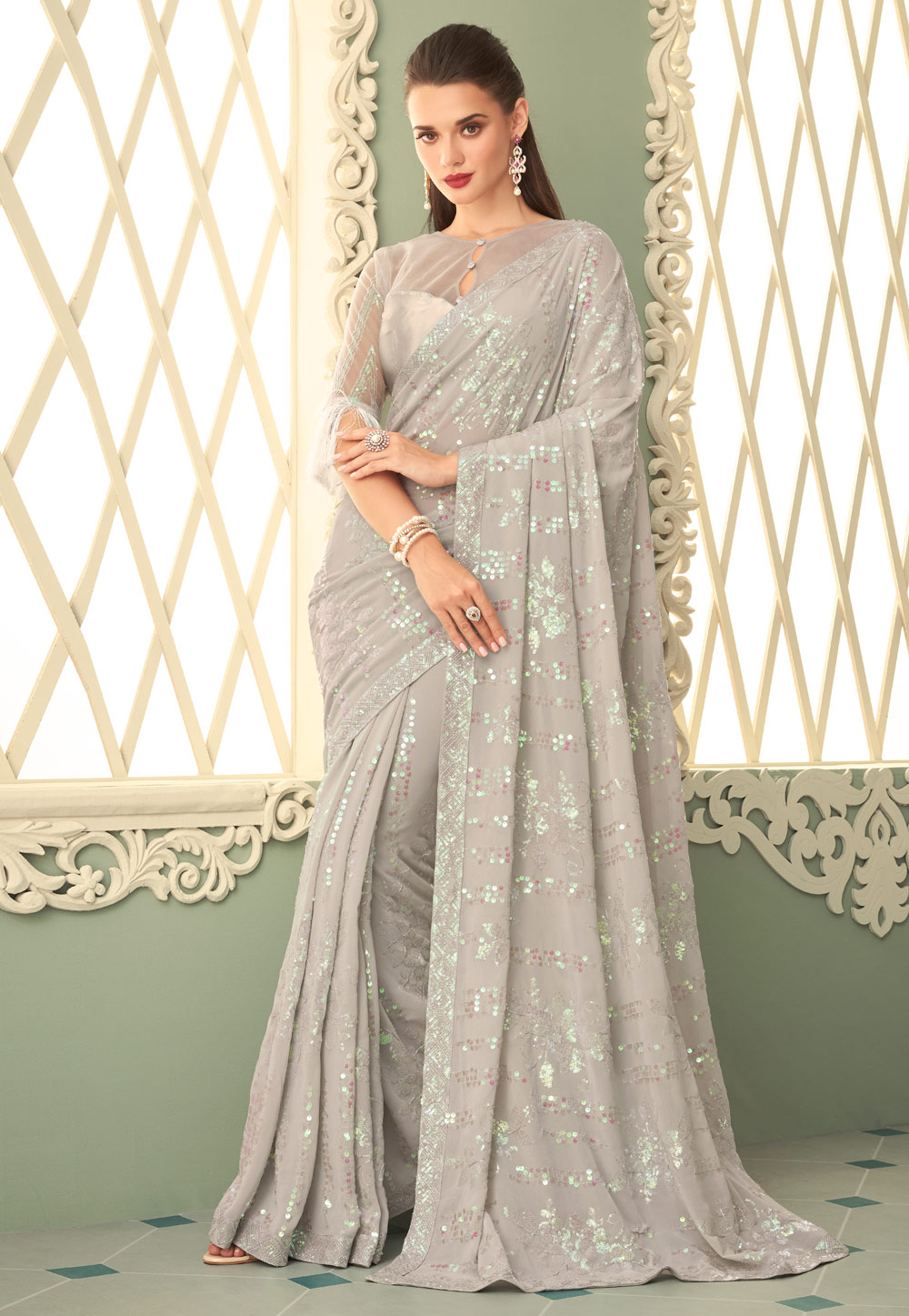 Grey Georgette Saree With Blouse 250022
