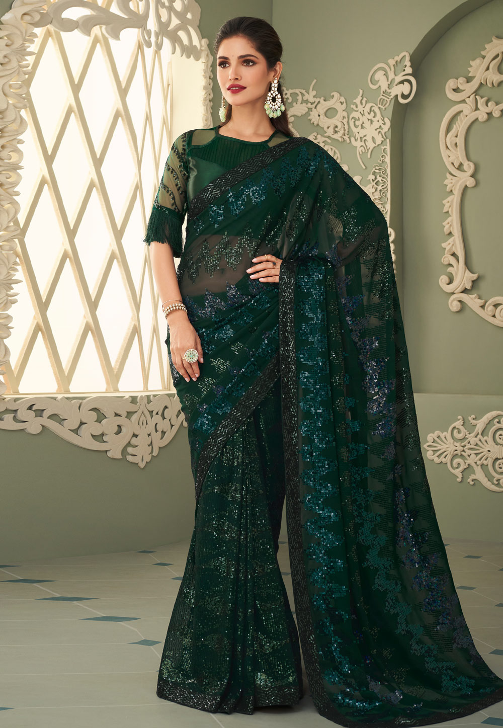 Green Georgette Saree With Blouse 250024