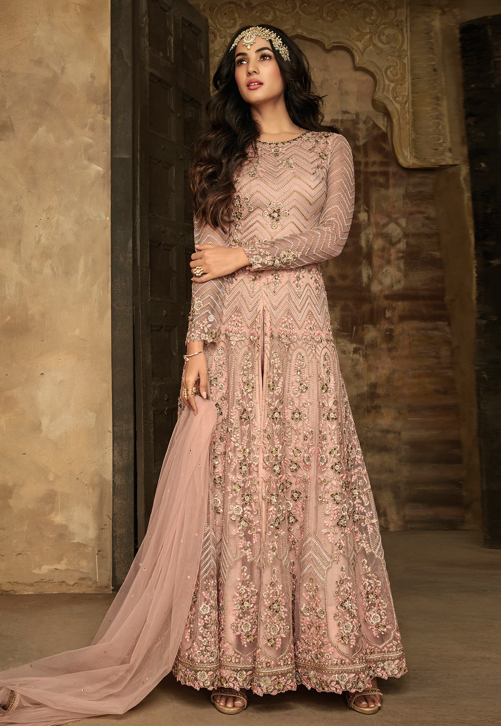 Sonal Chauhan Light Pink Net Embroidered Pant Style Suit 171226