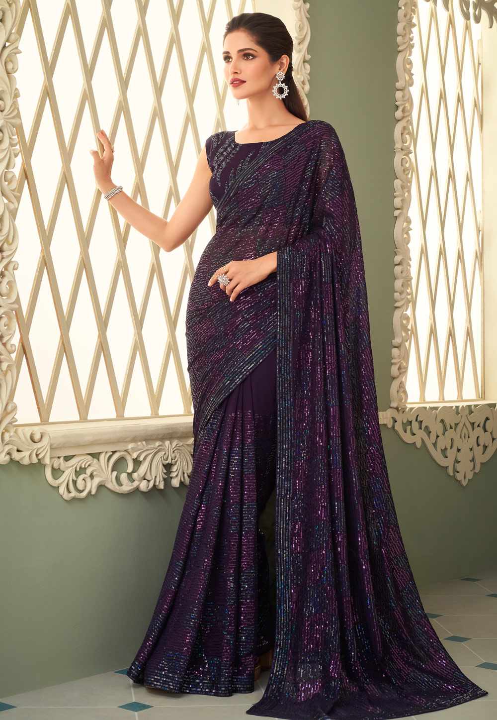 Purple Georgette Saree With Blouse 250026