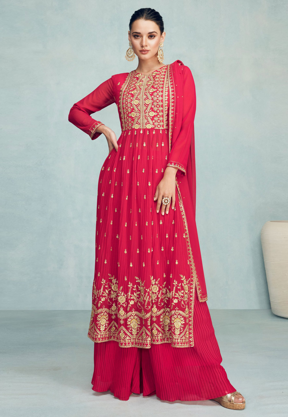 Magenta Georgette Palazzo Suit 271098