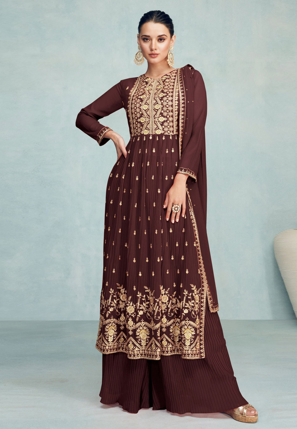 Brown Georgette Pakistani Suit 271100