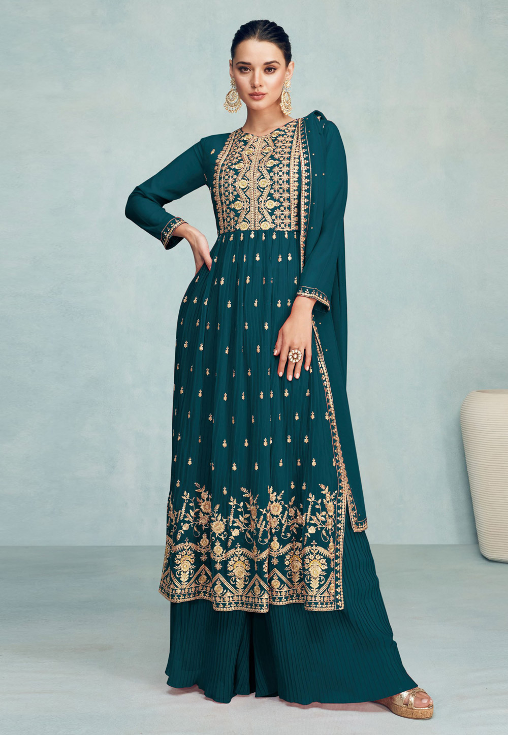 Teal Georgette Pakistani Salwar Kameez 271101