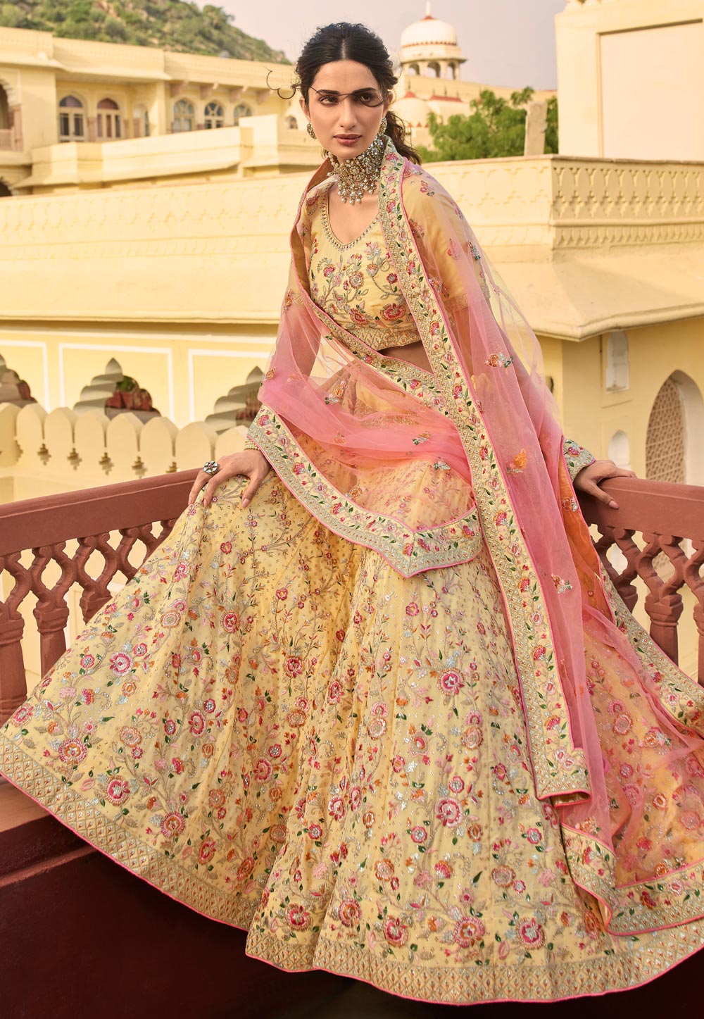 DRESSTIVE Yellow & Cream-Coloured Embroidered Mirror Work Semi-Stitched  Lehenga & Unstitched Price in India, Full Specifications & Offers |  DTashion.com