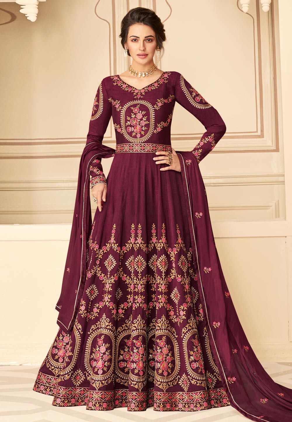 Purple Silk Floor Length Anarkali Suit 215955