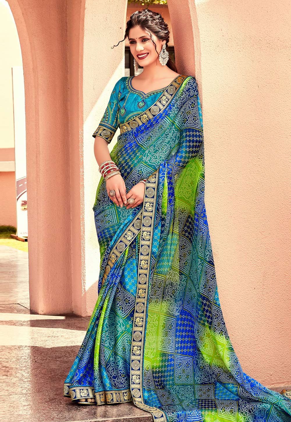 Multicolor Chiffon Saree With Blouse 273297