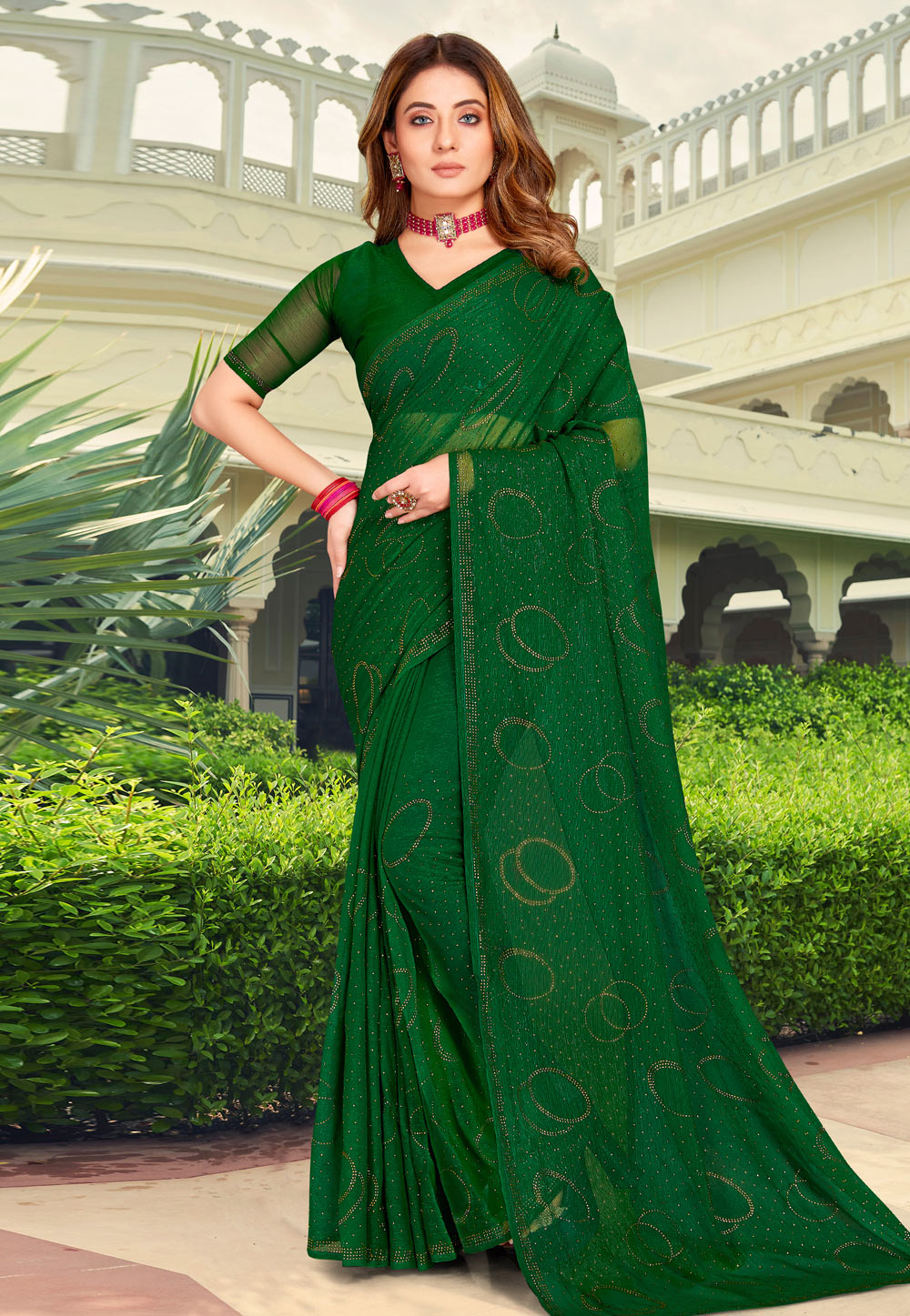 Green Shimmer Saree With Blouse 272691