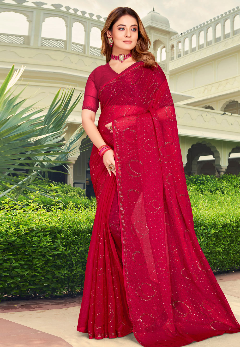 Magenta Shimmer Saree With Blouse 272692