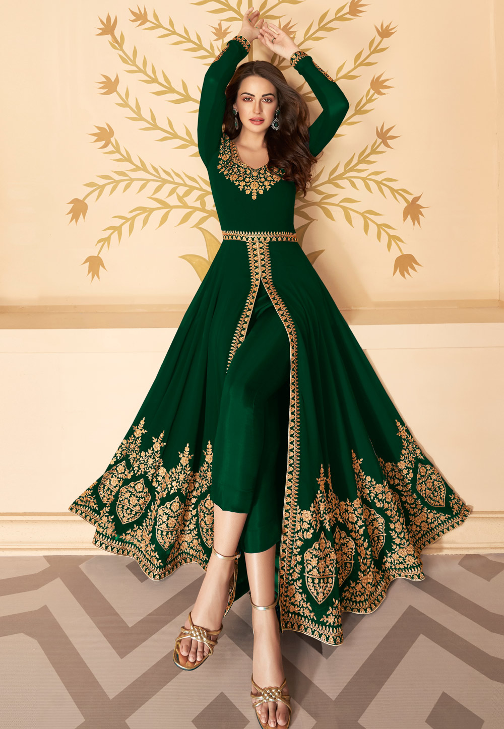 Green Georgette Embroidered Pant Style Suit 222987