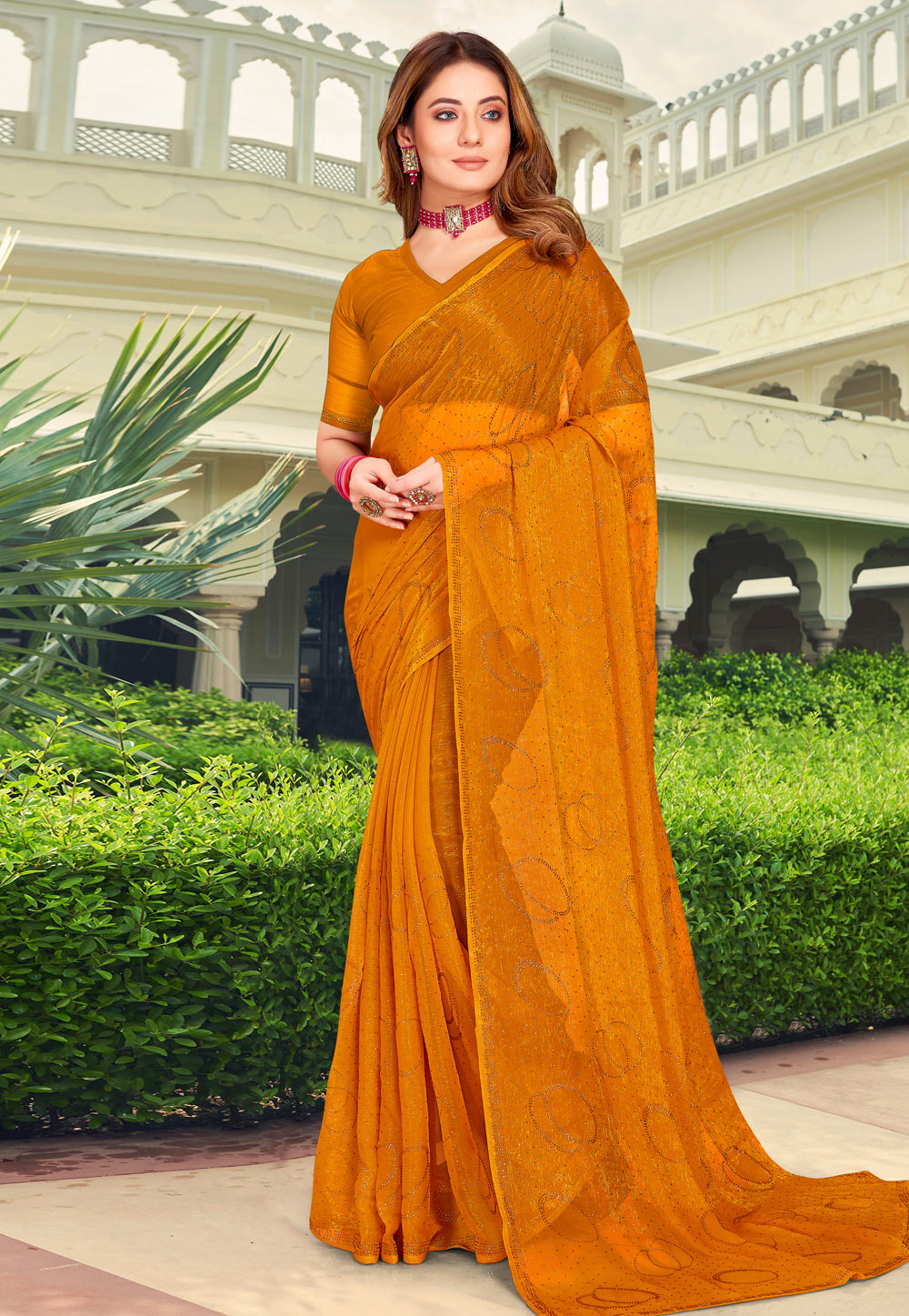 Orange Shimmer Saree With Blouse 272693