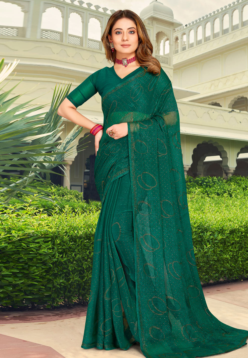 Green Shimmer Saree With Blouse 272694