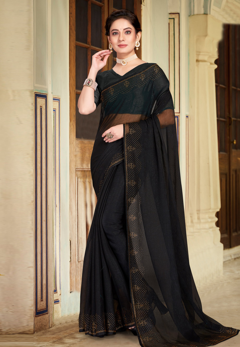 Black Shimmer Saree With Blouse 272695
