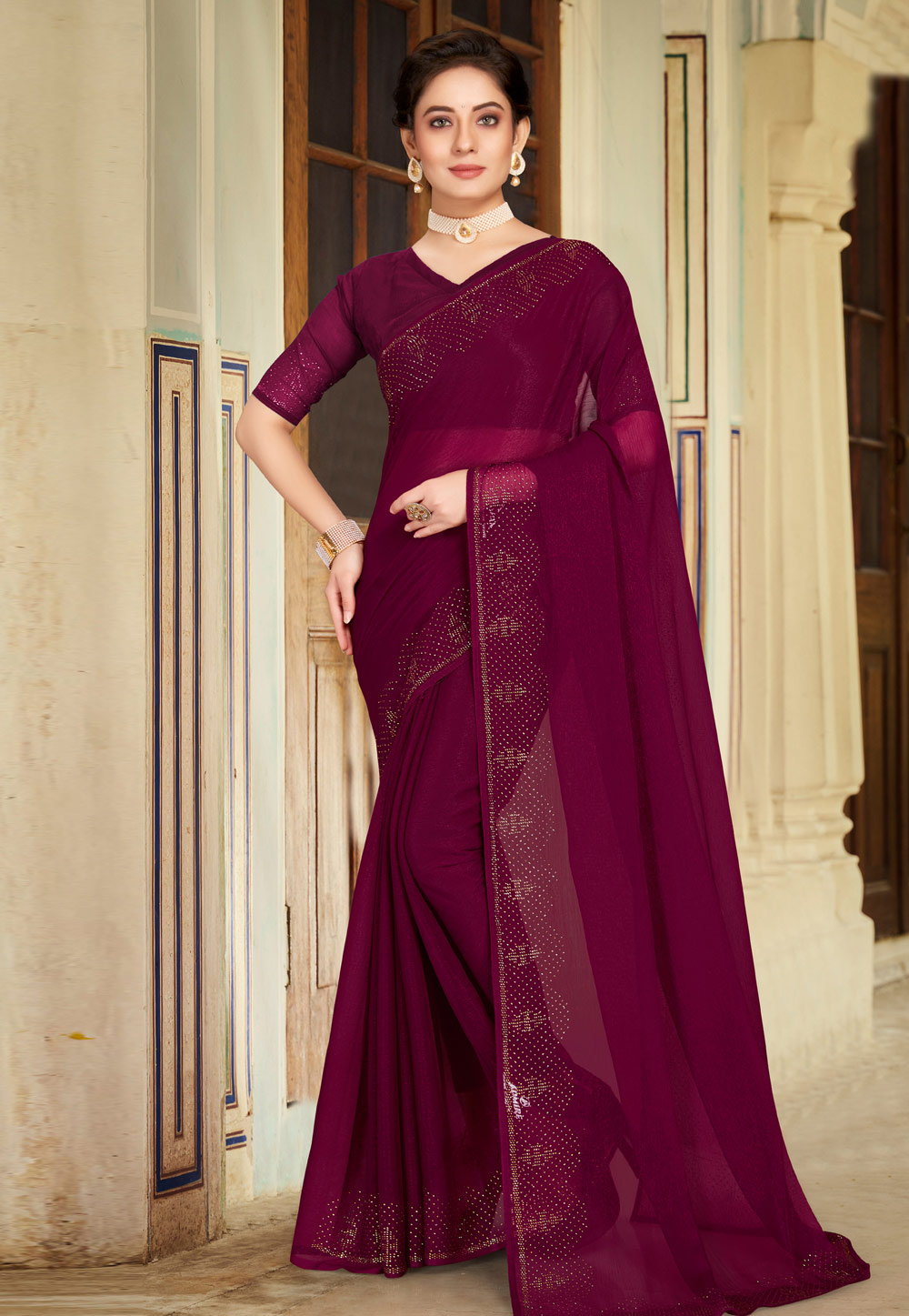 fcity.in - Latest Trendy Kashvi Ensemble Saree Wine Colour / Aishani Refined