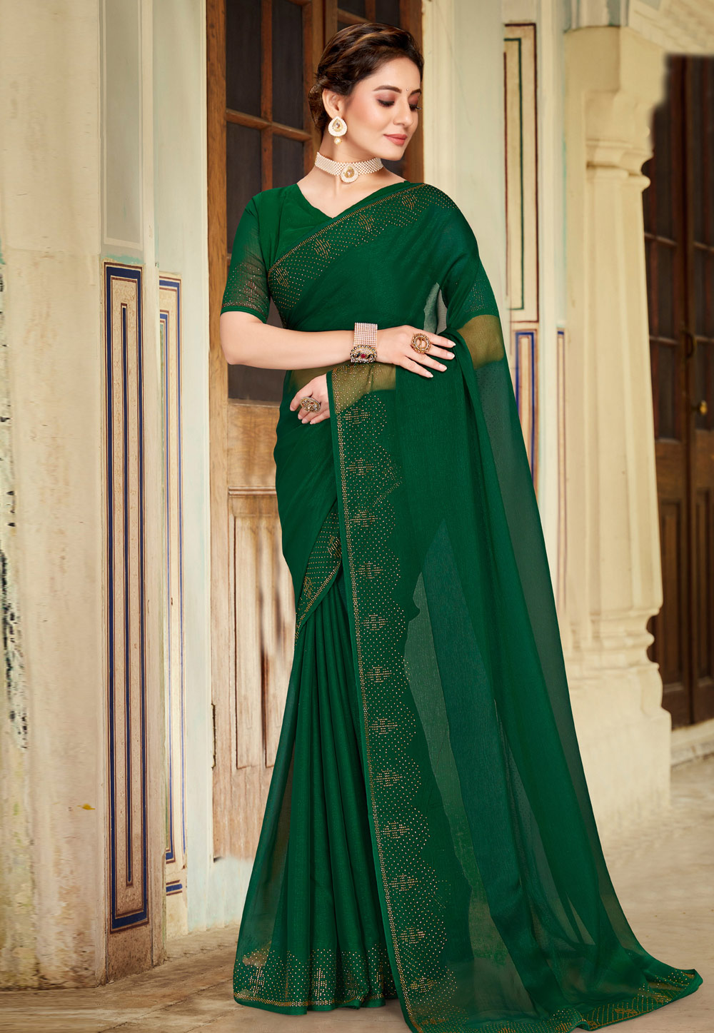 Green Shimmer Saree With Blouse 272699