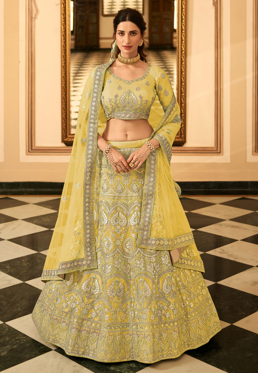 Buy online Women Yellow Embroidered Lehenga Choli With Dupatta from ethnic  wear for Women by Mahika for ₹2669 at 67% off | 2024 Limeroad.com
