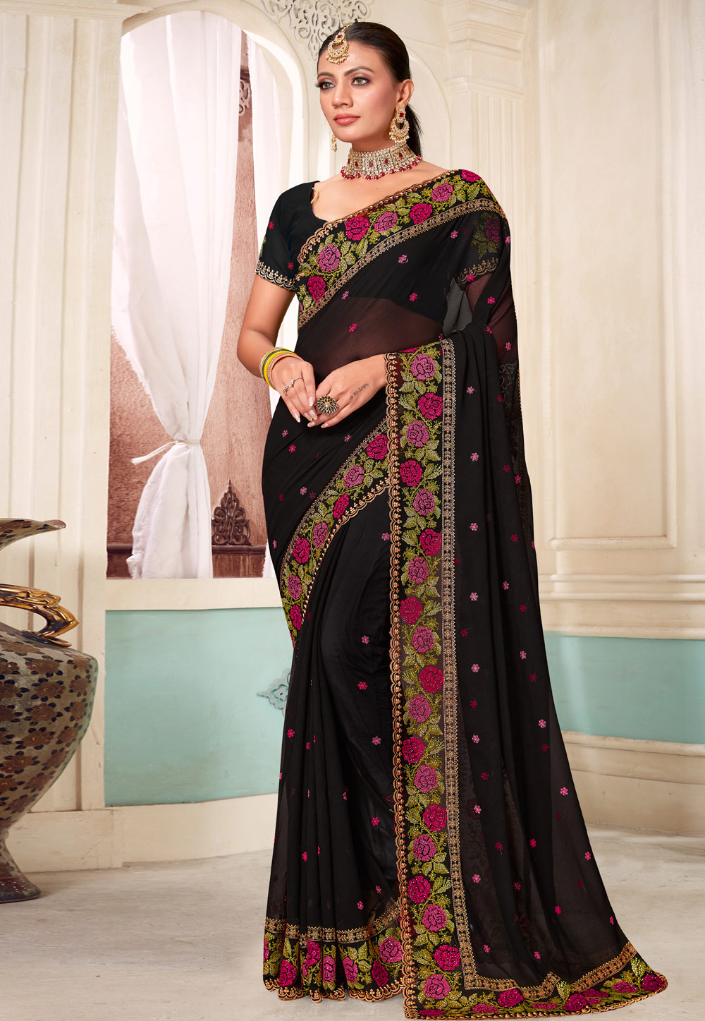 Black Georgette Saree With Blouse 273142