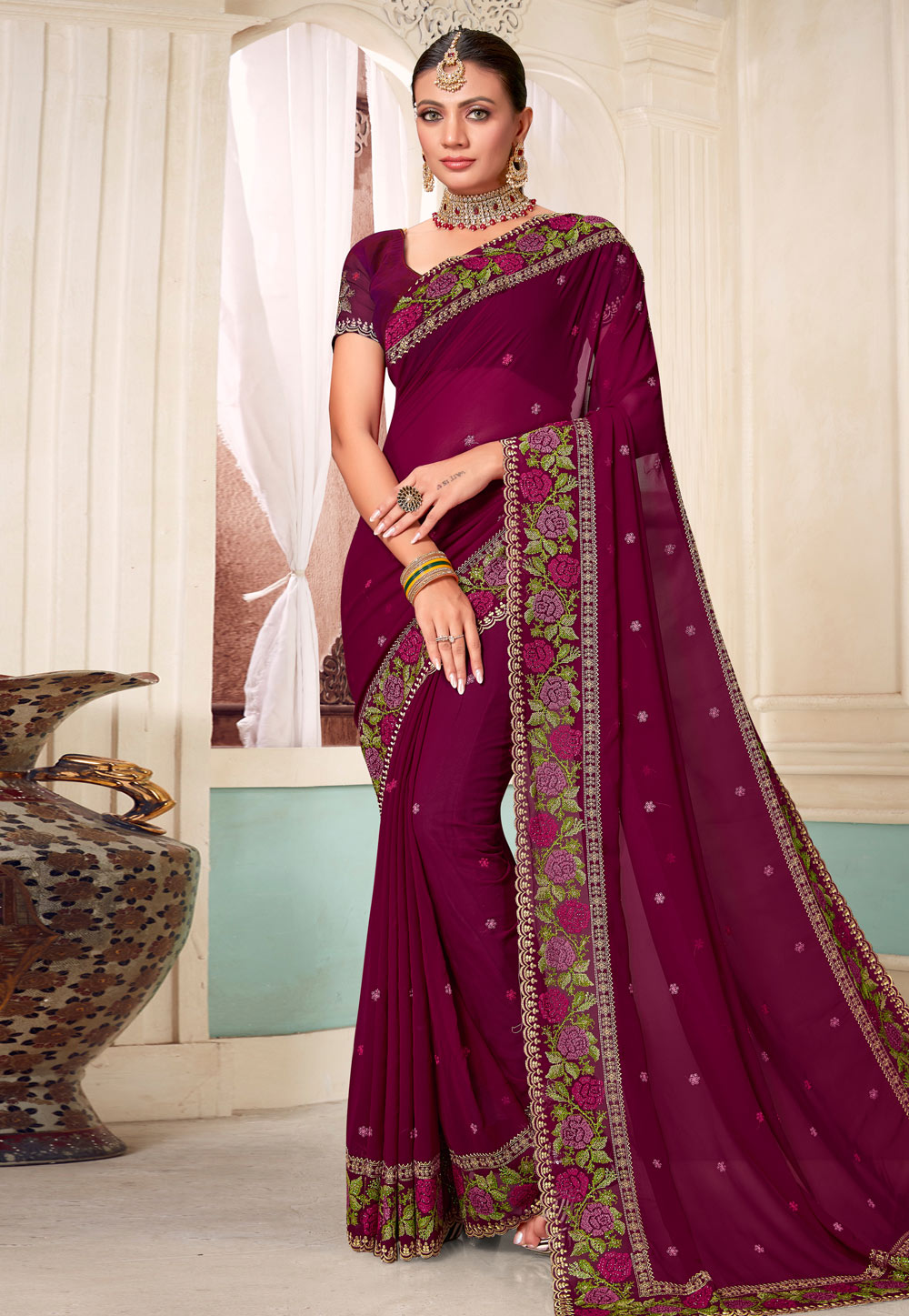 Purple Georgette Saree With Blouse 273146