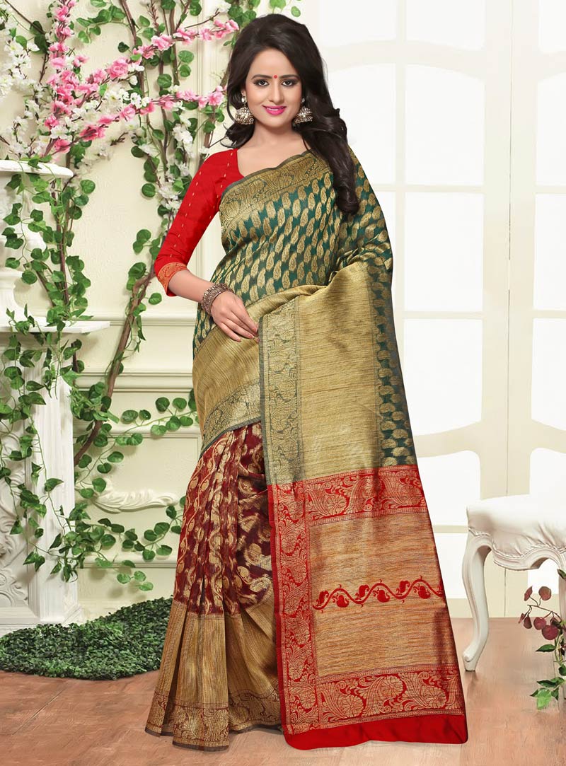 Green Banarasi Silk Festival Wear Saree 87524