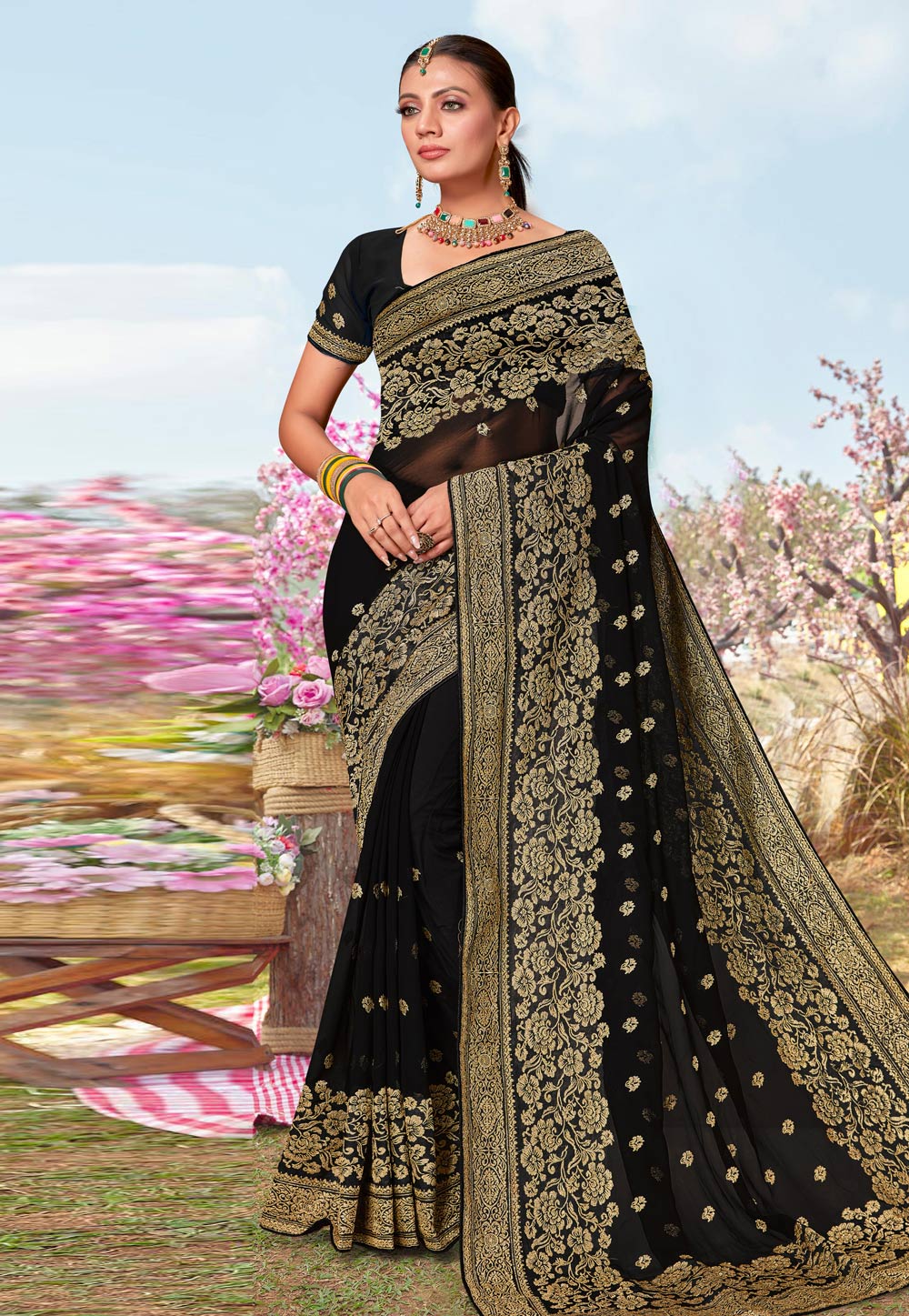 Black Georgette Saree With Blouse 273272